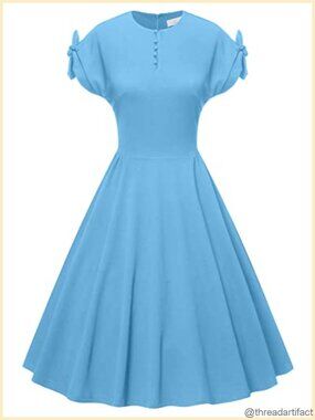 Vintage 1950s Swing Cocktail Dress Cap Sleeves Bow Tie Pockets Stretchy